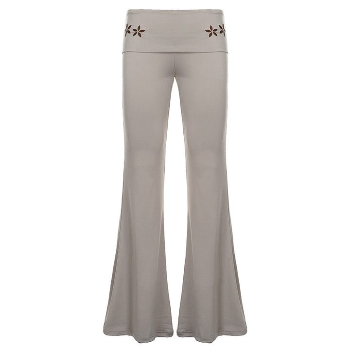 Damen nan Yogahose Flared mit Umschlagbund, komfortable Bootcut-Passform und Laser-Cut Blütendetail Echo Archiv