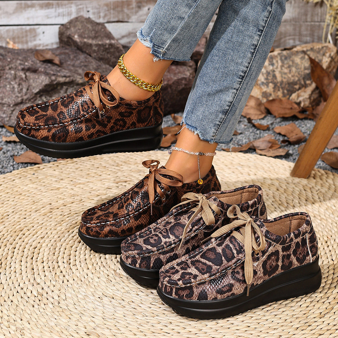Damen Mokassin‑Sneaker mit Leopardenmuster, dicker Komfortsohle und Schnürung Echo Archiv
