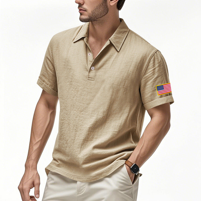 Herren Poloshirt mit modischem USA-Flaggenmotiv und strukturiertem Design Echoarchiv