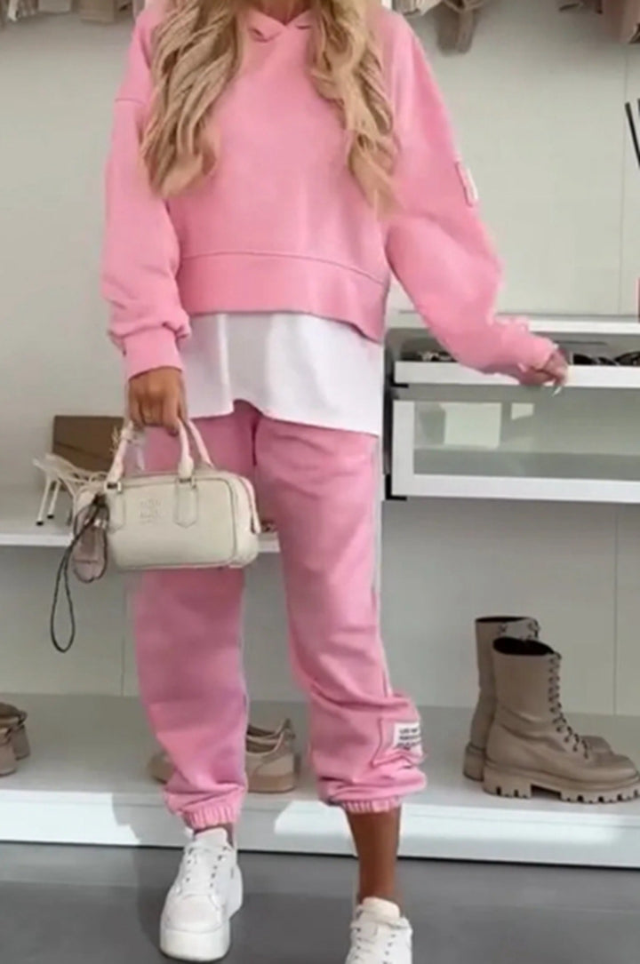 Damen nan kuscheliges kurzes Kapuzensweatshirt und Jogginghose-Set aus weicher Baumwollmischung Echo Archiv