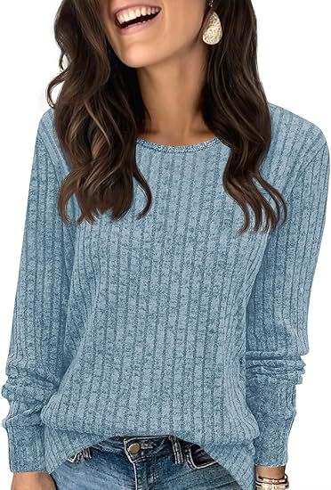 Damen Strukturierter Rippstrick-Pullover mit Rundhalsausschnitt, legerer Silhouette und weichen Bündchen Echo Archiv