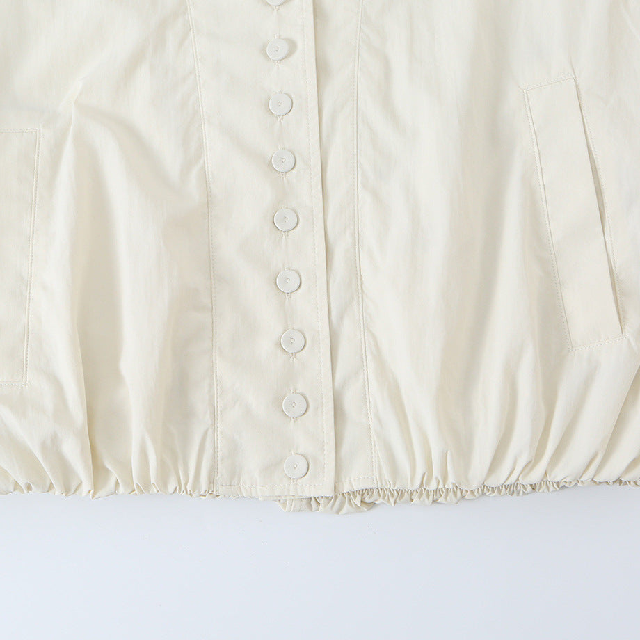 Damen Cropped Blousonjacke mit Stehkragen, durchgehender Zierknopfleiste und elastischem Saum Echoarchiv
