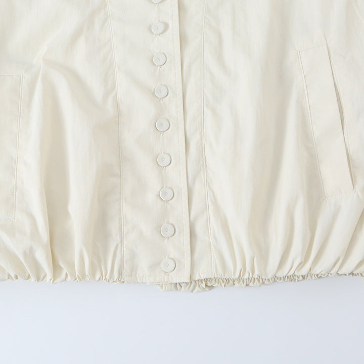 Damen Cropped Blousonjacke mit Stehkragen, durchgehender Zierknopfleiste und elastischem Saum Echoarchiv