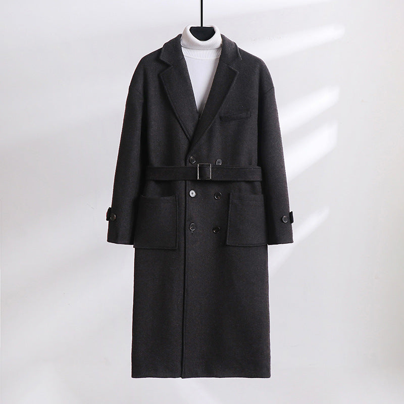 Herren Doppelreihiger Wollmix-Longcoat mit fallendem Revers und Pattentaschen Echoarchiv