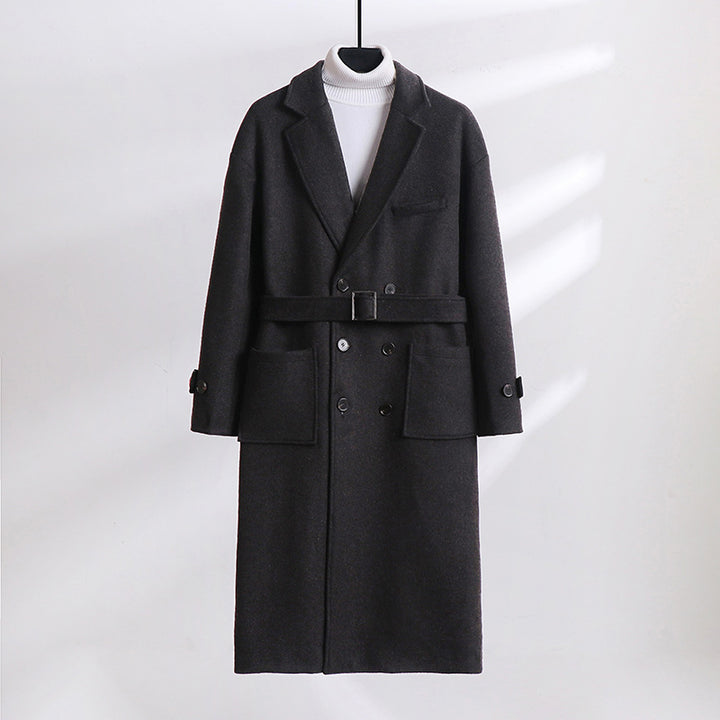 Herren Doppelreihiger Wollmix-Longcoat mit fallendem Revers und Pattentaschen Echoarchiv