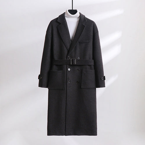 Herren Doppelreihiger Wollmix-Longcoat mit fallendem Revers und Pattentaschen Echoarchiv