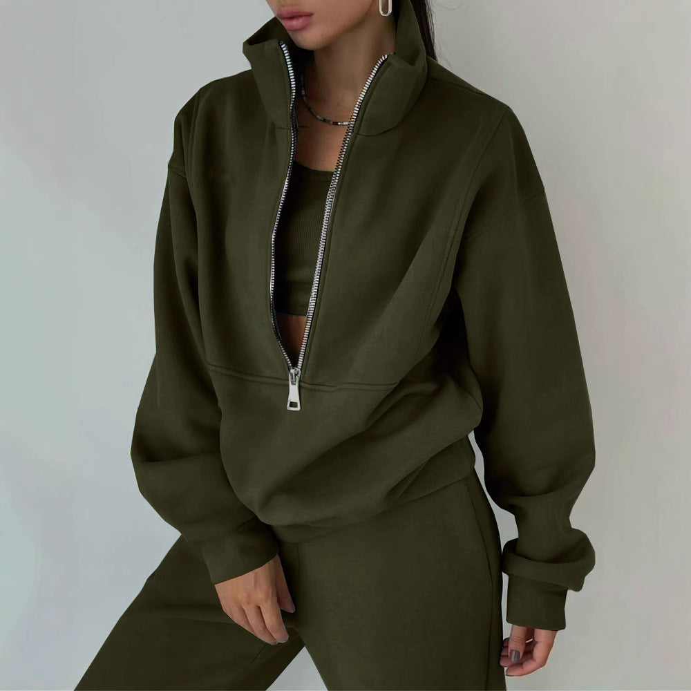 Damen Oversized Halbzip-Sweatshirt mit Stehkragen und passender High-Waist-Jogginghose Echoarchiv