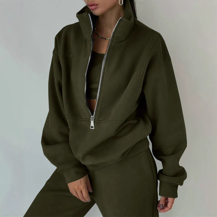Damen Oversized Halbzip-Sweatshirt mit Stehkragen und passender High-Waist-Jogginghose Echoarchiv