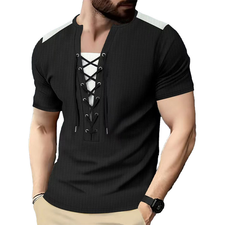 Herren Kurzarm Shirt mit sportlichem Schnürdesign Echoarchiv