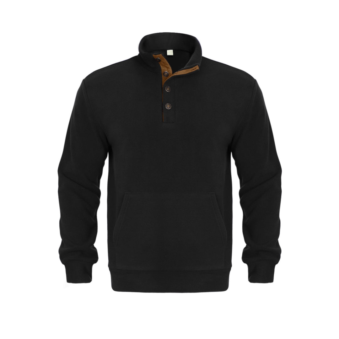 Herren Fleeceshirt mit kurzen Knöpfen und Lederapplikationen Echoarchiv