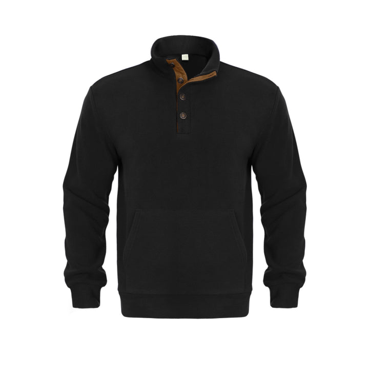 Herren Fleeceshirt mit kurzen Knöpfen und Lederapplikationen Echoarchiv