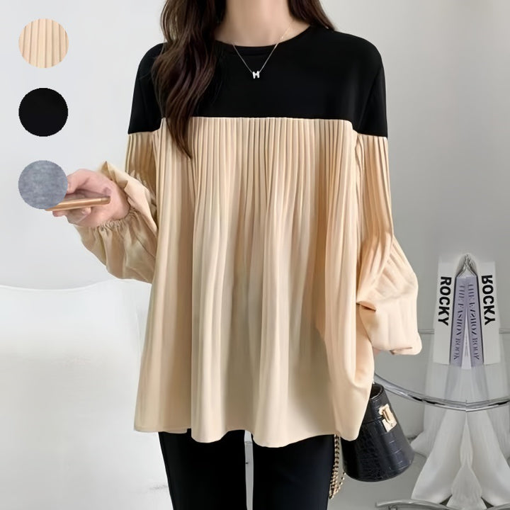 Damen Elegante Plissée-Tunika mit Volumenärmeln und geraffter Brustpartie Echoarchiv
