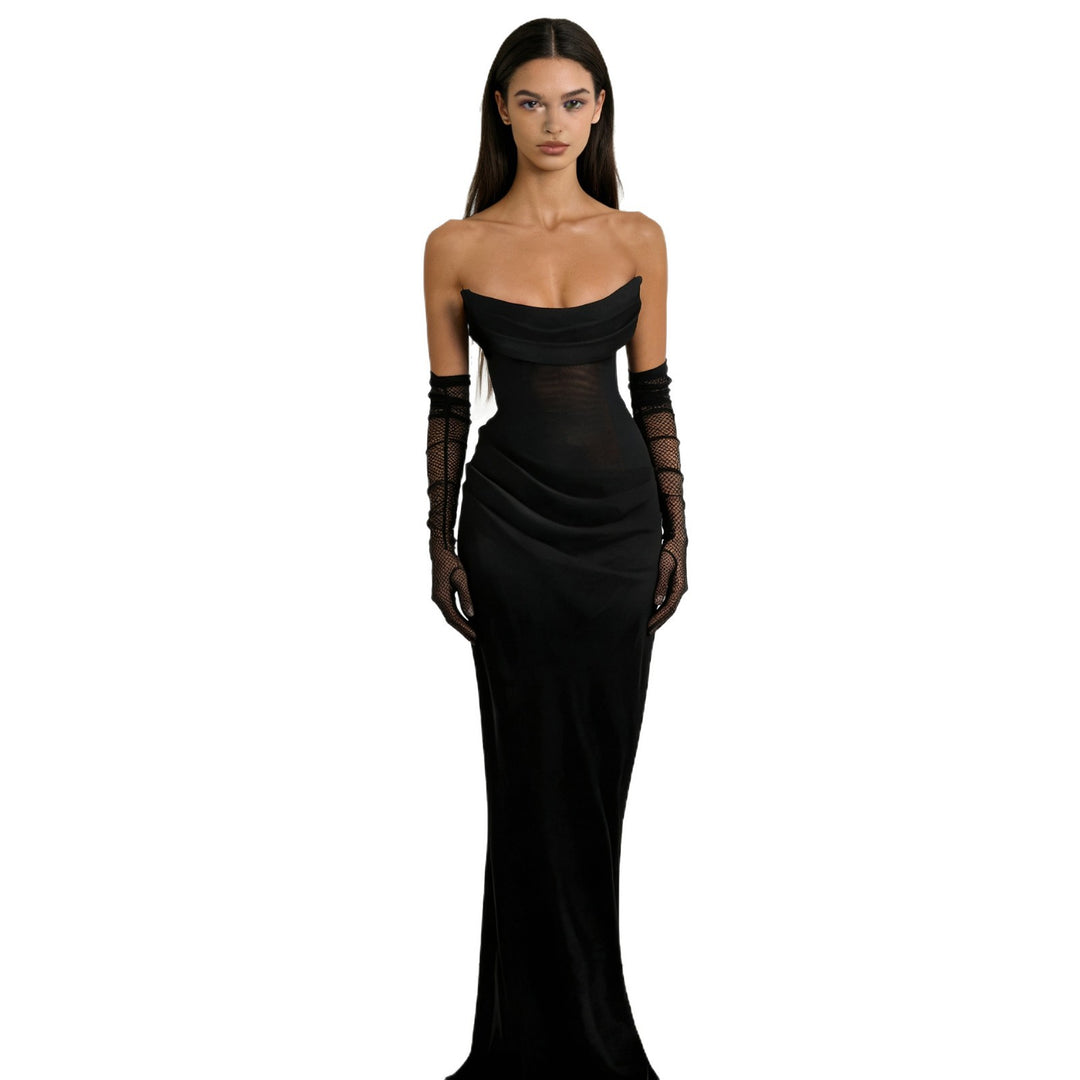 Damen Elegantes schulterfreies Maxikleid mit verführerischem Rüschendetail Echo Archiv