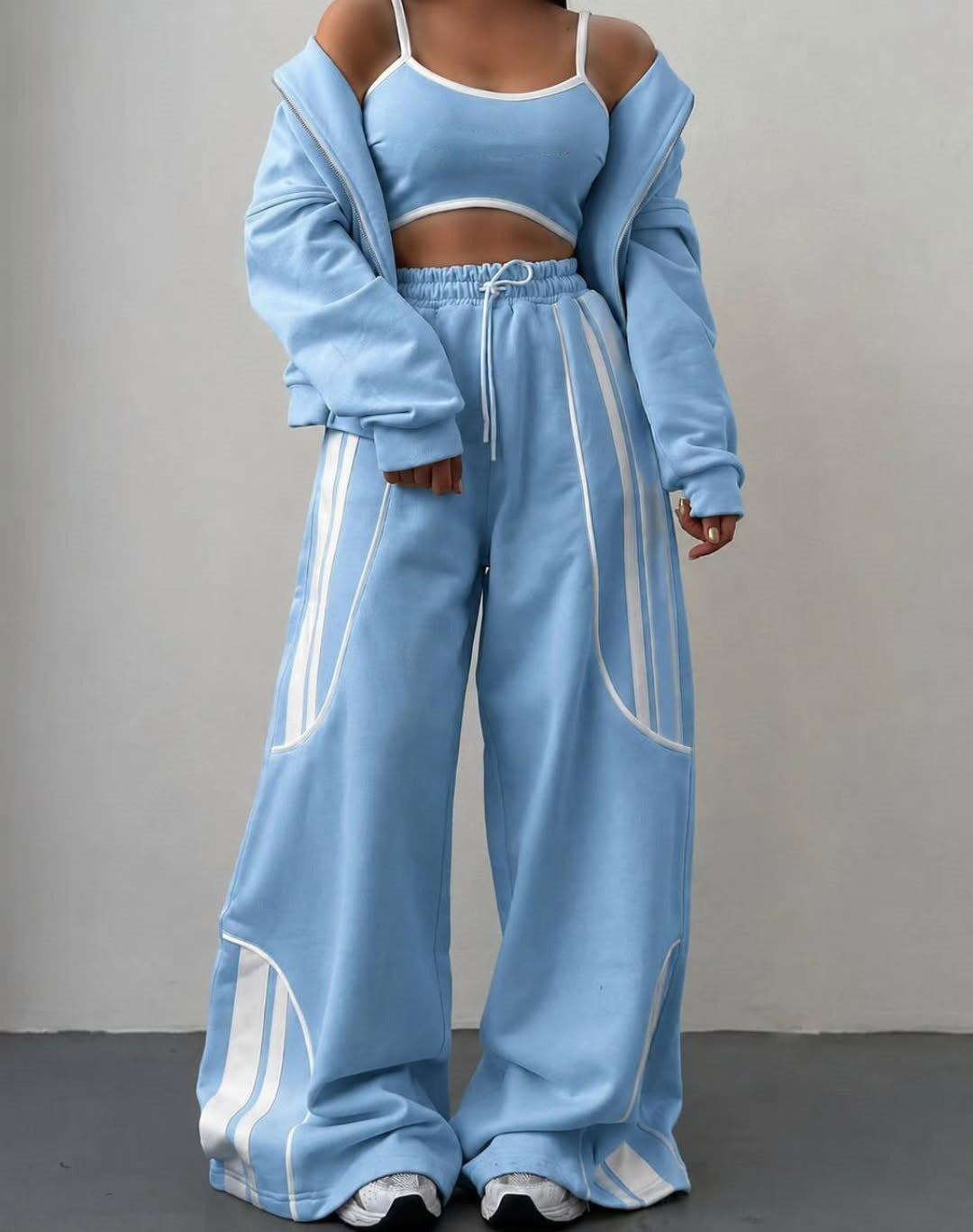 Damen Oversize Kapuzen-Sweatjacke mit Reißverschluss und weitem Trackpant-Set – Auréline