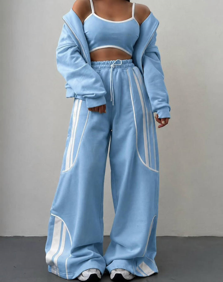 Damen Oversize Kapuzen-Sweatjacke mit Reißverschluss und weitem Trackpant-Set – Auréline