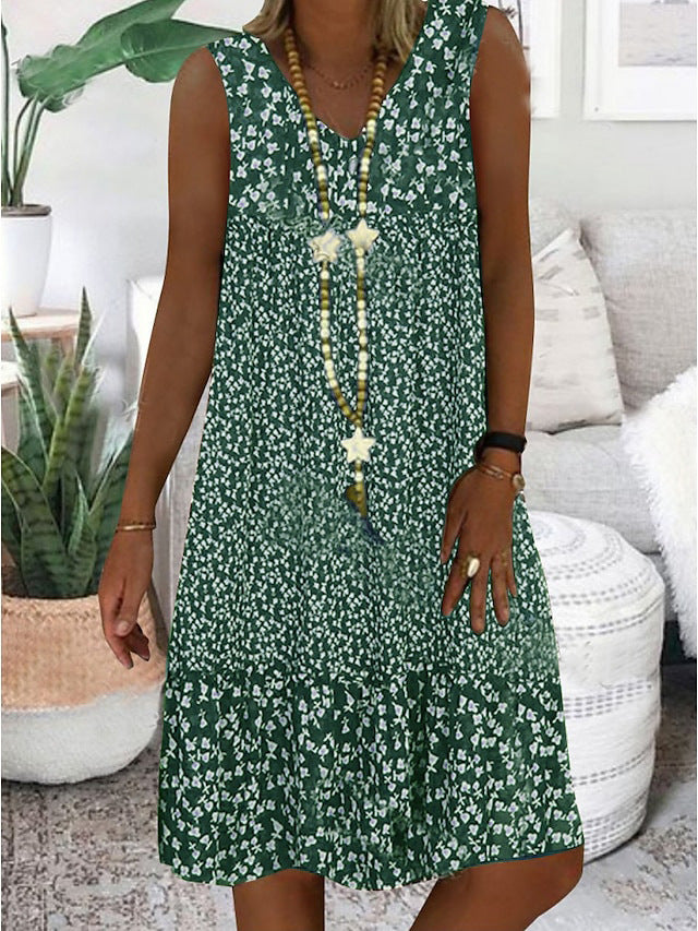 Damen luftiges Freizeitkleid mit verspieltem Blumenmuster und fließender Silhouette Echoarchiv