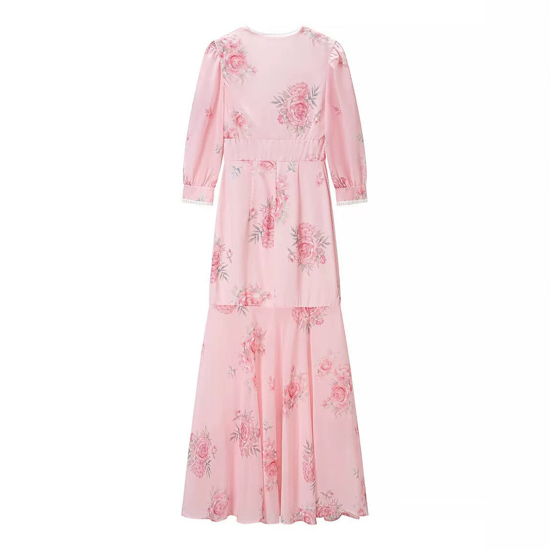Damen Maxikleid mit V‑Ausschnitt, Empire‑Schnitt und floraler Chiffonoptik Echo Archiv
