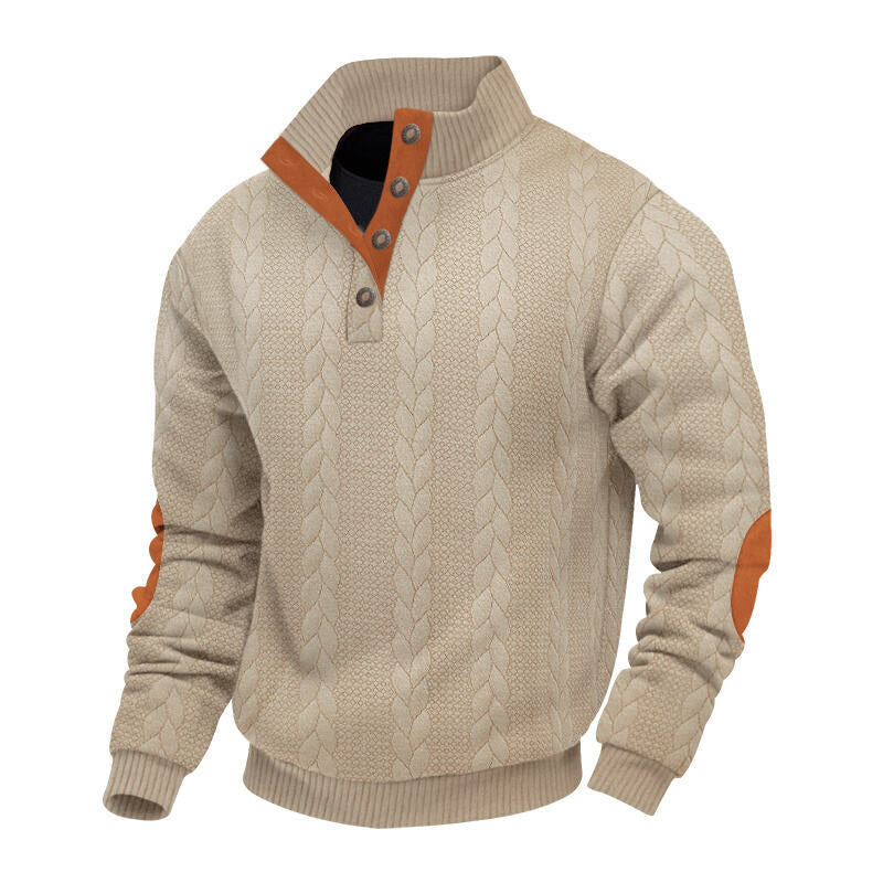 Herren nan grober Zopfstrick Troyer mit Knopfleiste und Veloursleder-Ellenbogenpatches Echo Archiv