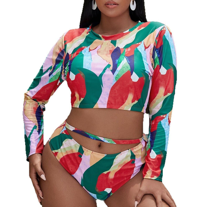 Damen Sportliches Langarm Bikini-Set mit kreativem Mustermix Echo Archiv