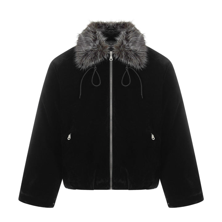 Herren Wildleder‑Bomberjacke mit abnehmbarem Faux‑Fur‑Kragen und Tunnelzug Echoarchiv