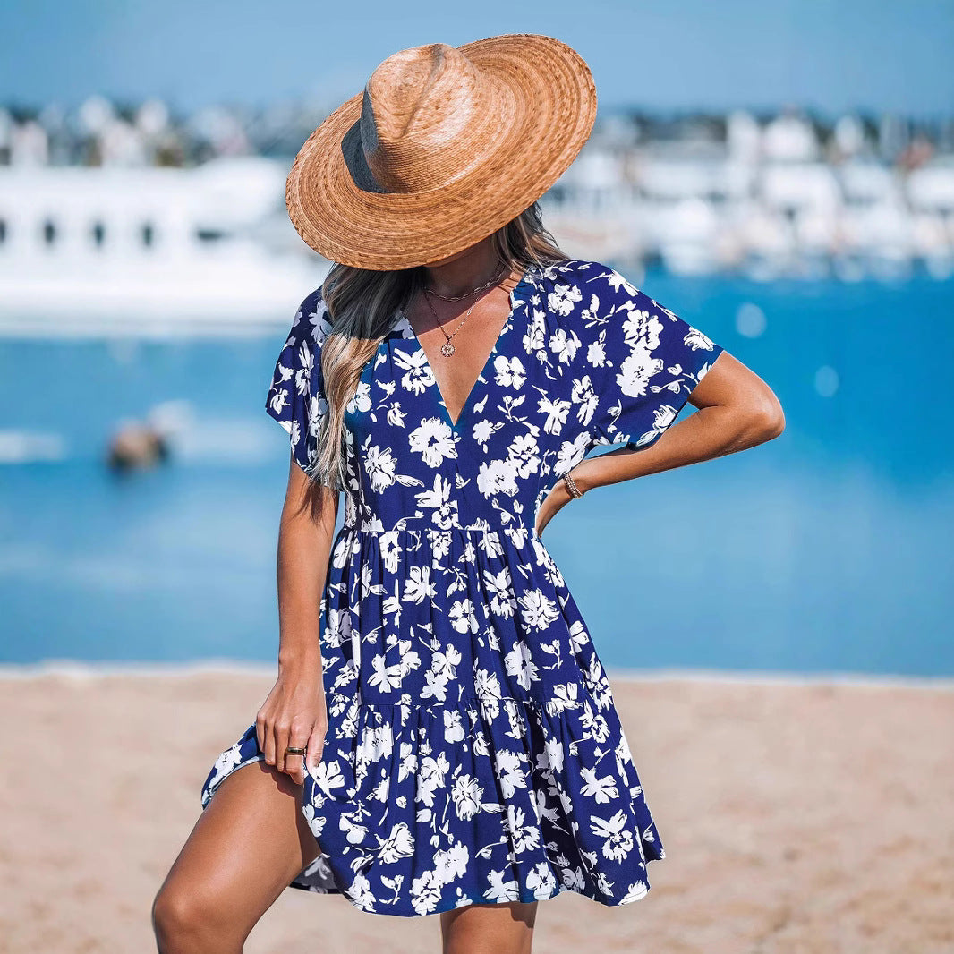 Damen verspieltes Sommerkleid mit V-Ausschnitt und luftigen Ärmeln Echo Archiv