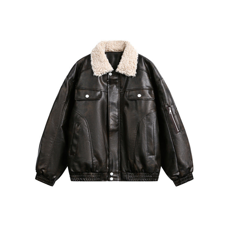 Herren Aviator-inspirierte Kunstleder‑Blousonjacke mit Teddy‑Umlegekragen und Ärmel‑Utilitytasche Echoarchiv