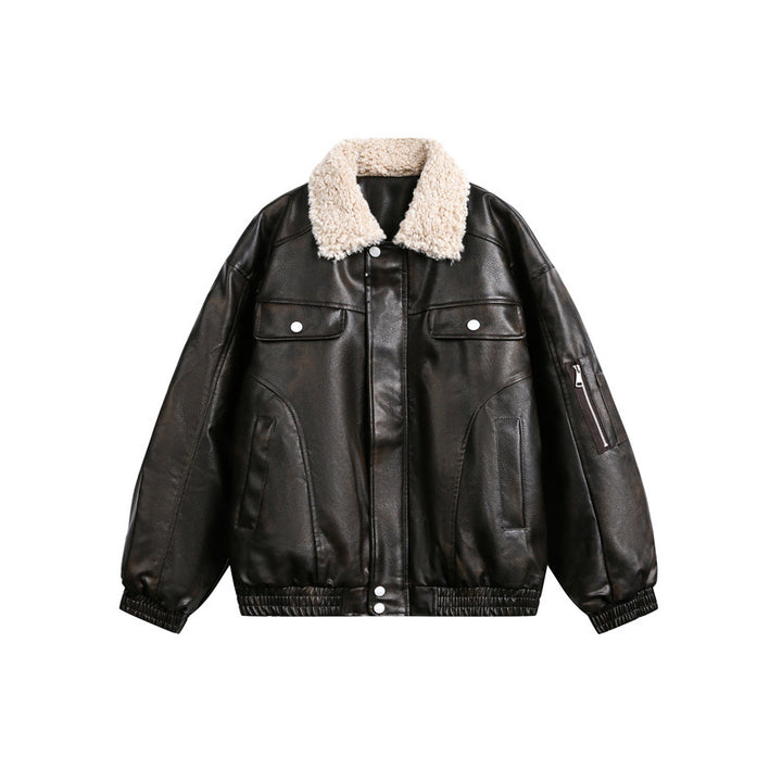 Herren Aviator-inspirierte Kunstleder‑Blousonjacke mit Teddy‑Umlegekragen und Ärmel‑Utilitytasche Echoarchiv