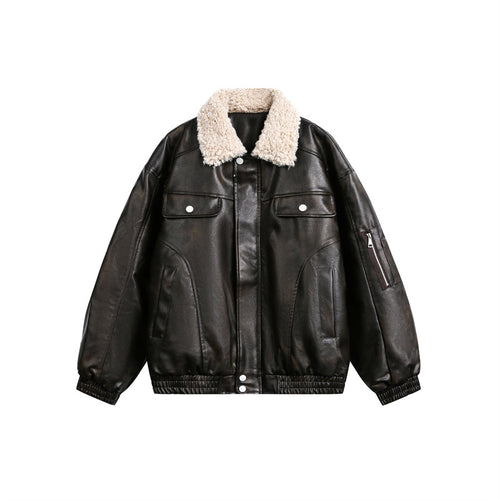 Herren Aviator-inspirierte Kunstleder‑Blousonjacke mit Teddy‑Umlegekragen und Ärmel‑Utilitytasche Echoarchiv