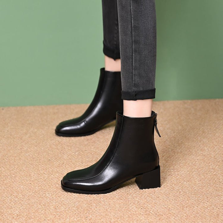 Damen Elegante Stiefeletten mit Blockabsatz und Reißverschluss – Varelle