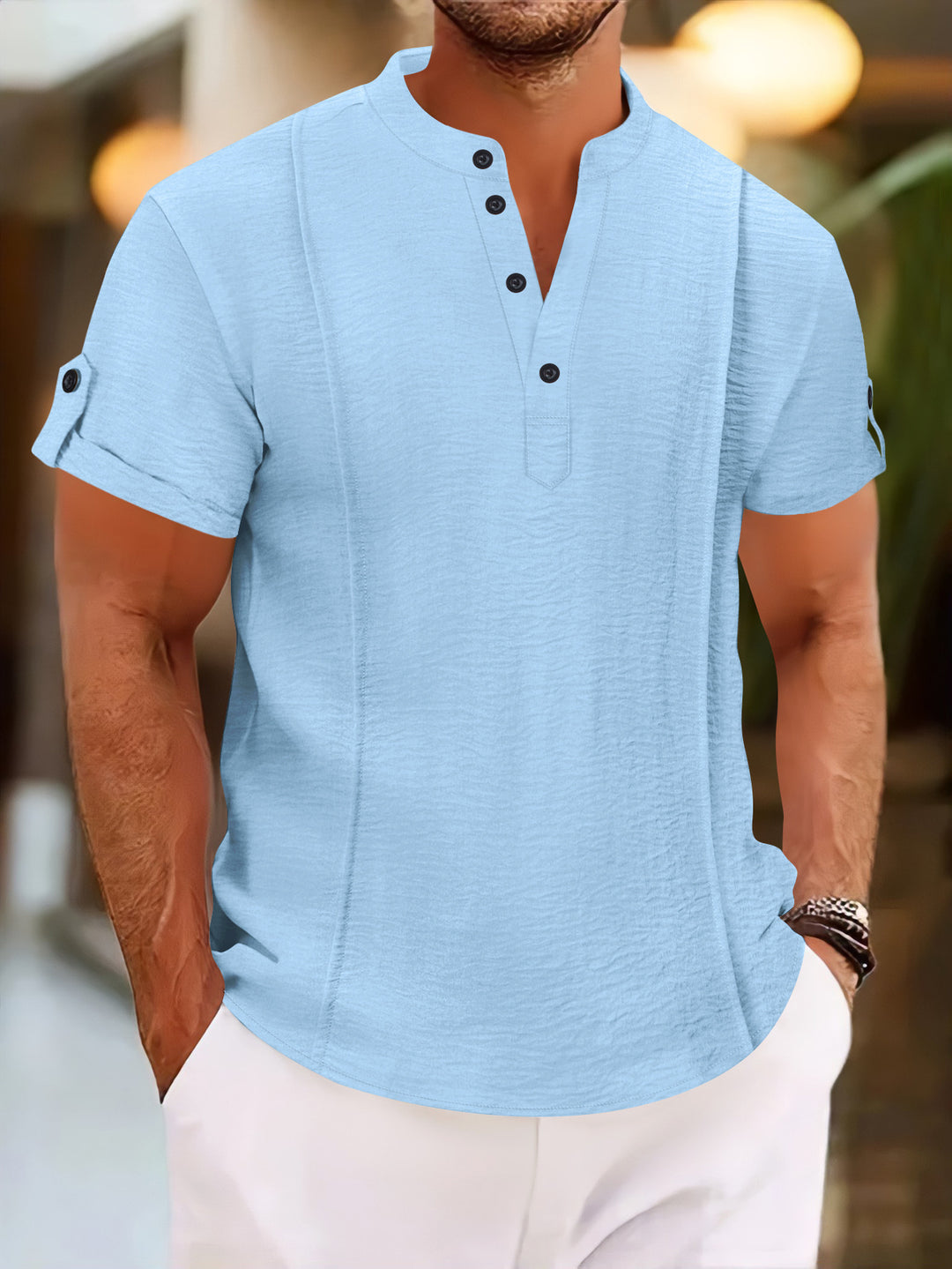 Herren Kurzarm Hemd mit eleganter Knopfleiste und strukturiertem Design Echoarchiv