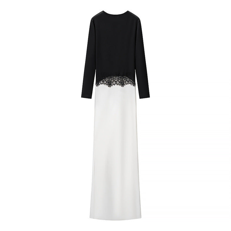 Damen Zweiton-Maxikleid mit geraffter V‑Passe, Spitzenbesatz und langen Ärmeln Echo Archiv