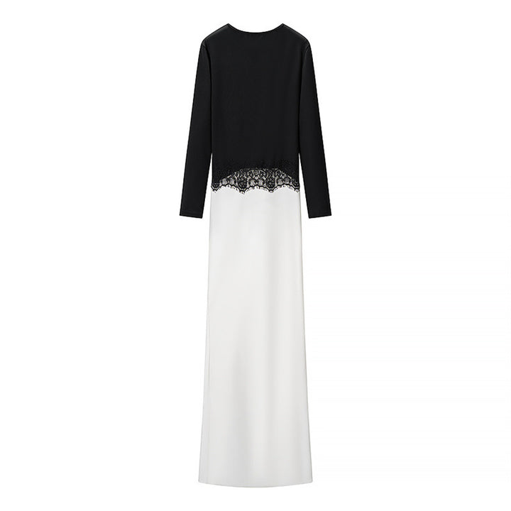 Damen Zweiton-Maxikleid mit geraffter V‑Passe, Spitzenbesatz und langen Ärmeln Echo Archiv