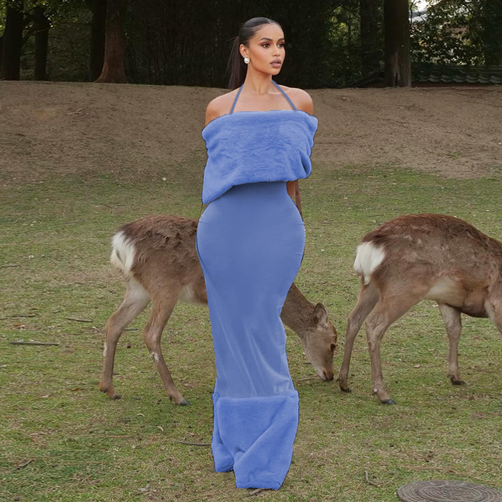 Damen elegantes Maxikleid mit trägerlosem Design und fließendem Stoff Echo Archiv