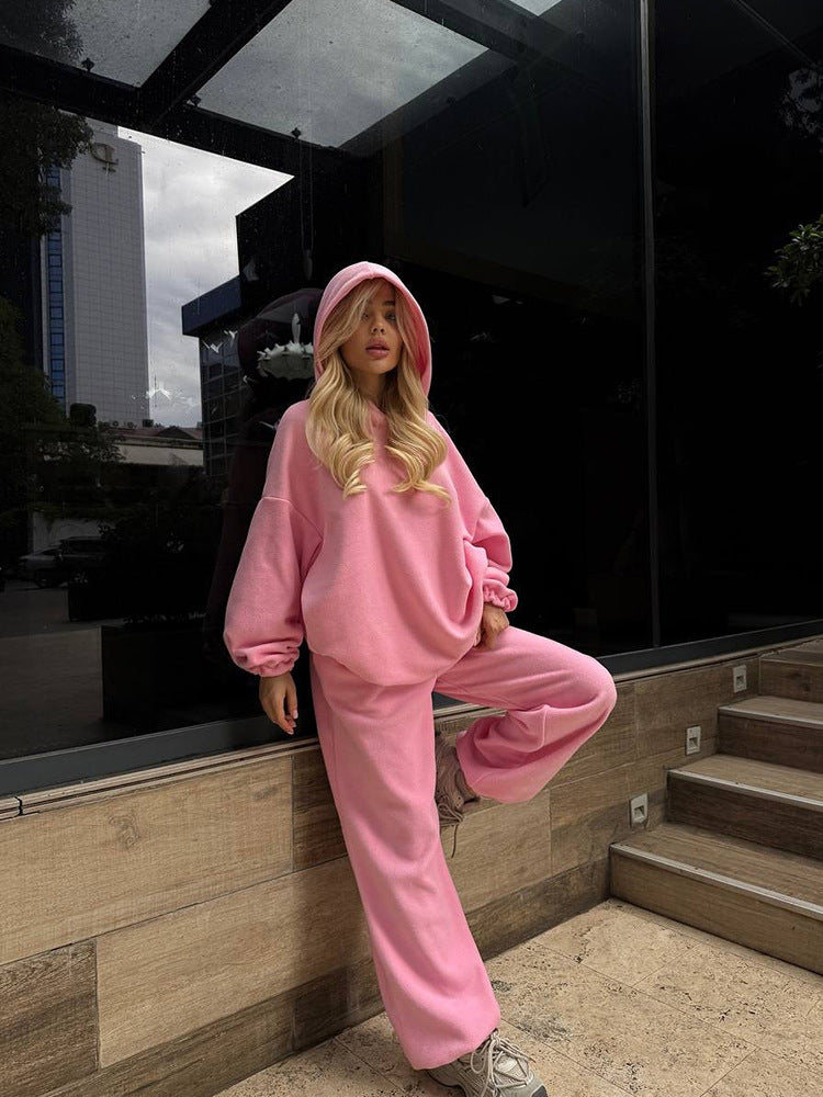 Damen Kuscheliges Oversize-Hoodie-Set mit weichgefütterter Kapuze und palazzoähnischer Loungehose – Auréline