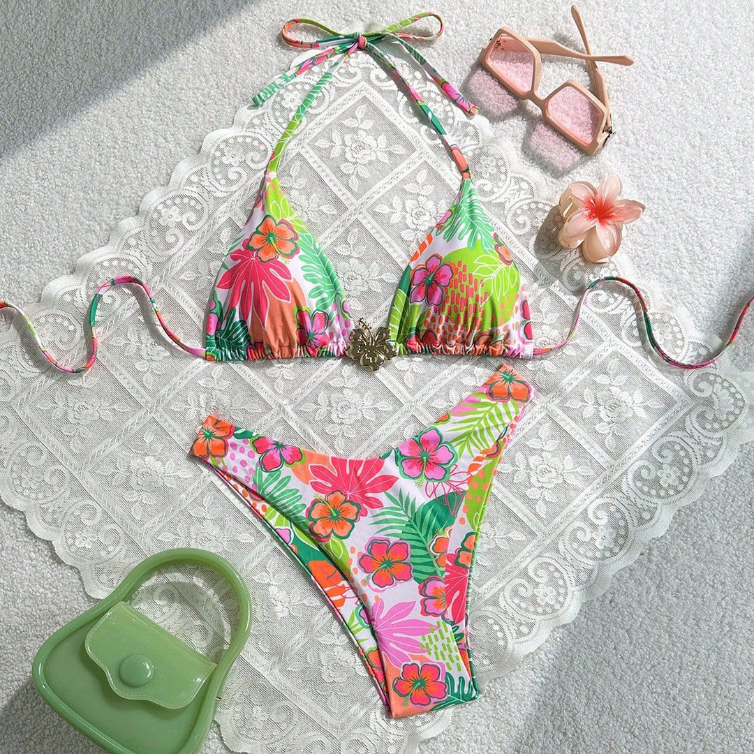Damen Triangel-Bikini mit farbenfrohem Blumendesign Echo Archiv