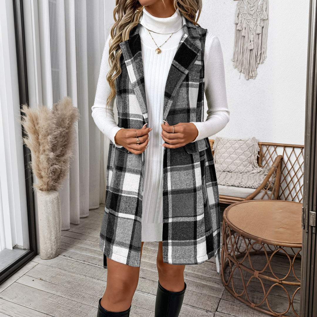 Damen Karierte Langjacke ohne Ärmel Echo Archiv