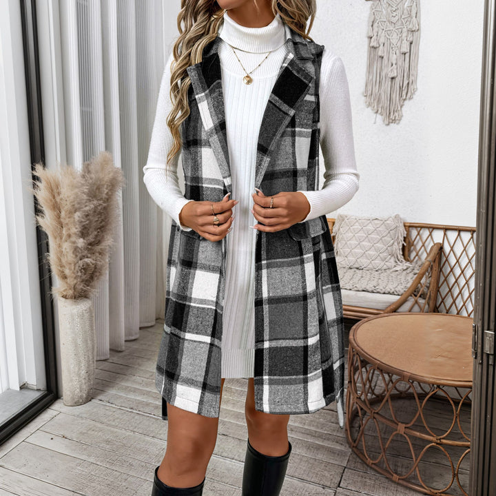 Damen Karierte Langjacke ohne Ärmel Echo Archiv
