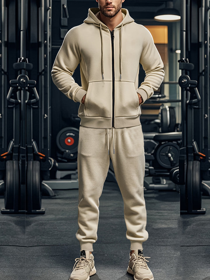 Herren sportliches Hoodie- und Jogginghose-Set mit durchgehendem Reißverschluss und elastischem Bund Echoarchiv