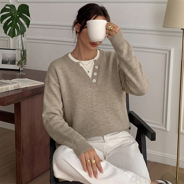 Damen Gemütlicher Pullover mit Knopfdetails Echo Archiv