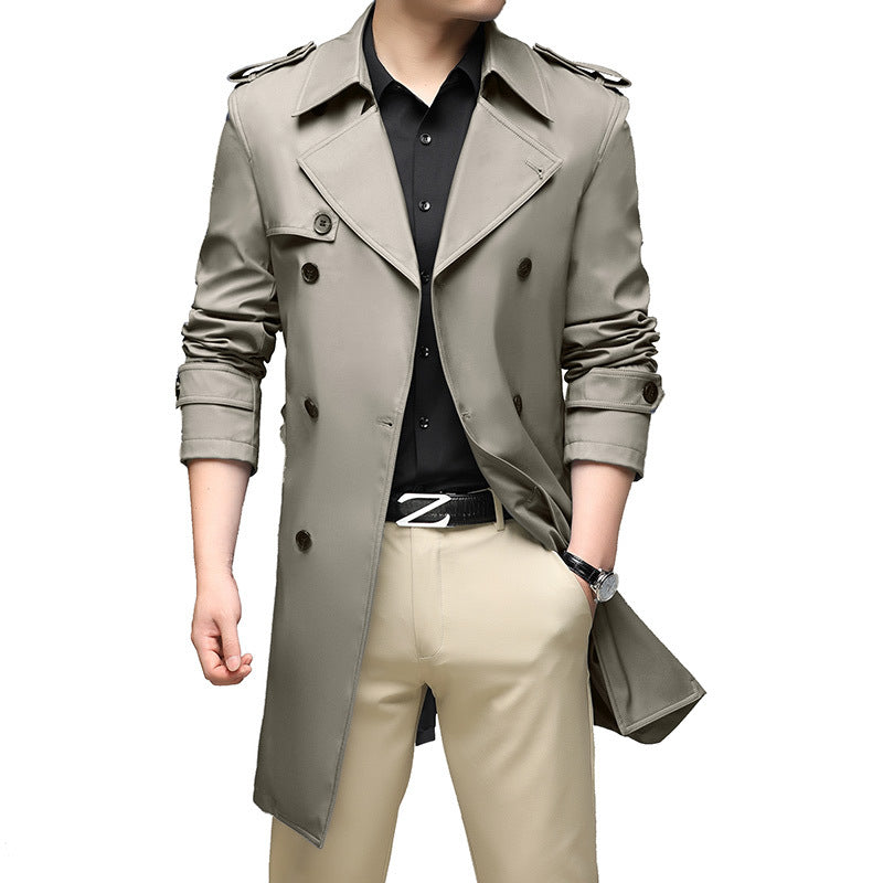 Herren Moderner Slim-Fit Trenchcoat mit Epauletten und doppelreihiger Knopfleiste – Marzano