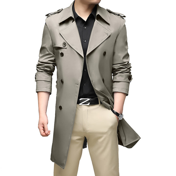 Herren Moderner Slim-Fit Trenchcoat mit Epauletten und doppelreihiger Knopfleiste – Marzano