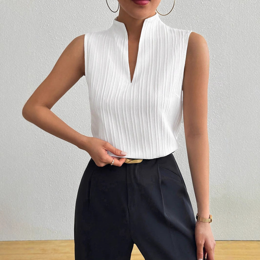Damen Elegantes Top mit Stehkragen und feinen Plisseefalten – Avérine