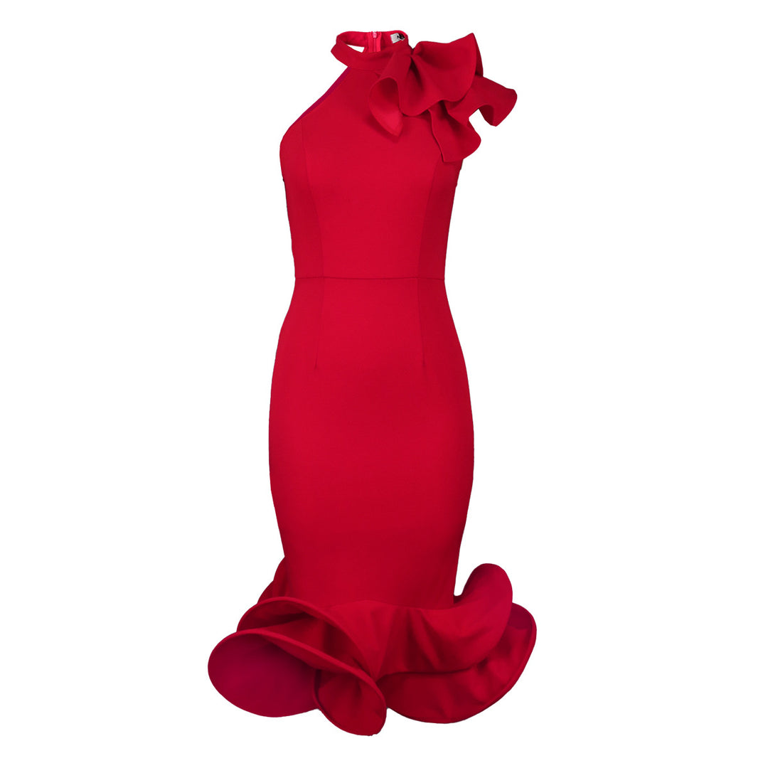 Damen Elegantes Abendkleid mit asymmetrischem Design und voluminösem Rüschenakzent Echo Archiv