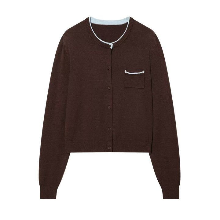 Damen Cardigan mit kontrastfarbener Knopfleiste und zweifarbigen Ärmeln Echoarchiv