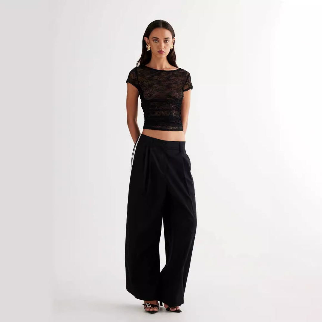 Damen Spitzentop mit enganliegendem Design und kurzen Ärmeln Echo Archiv