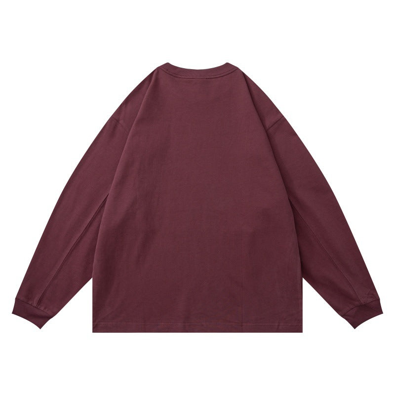 Unisex Oversize-Langarmshirt aus schwerer Baumwollmischung mit Rundhals und dezenter Bruststickerei Echoarchiv
