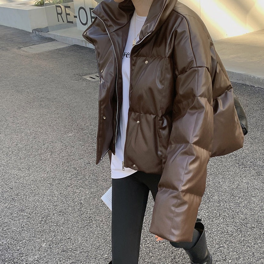 Damen Modische Lederdaunenjacke Echoarchiv