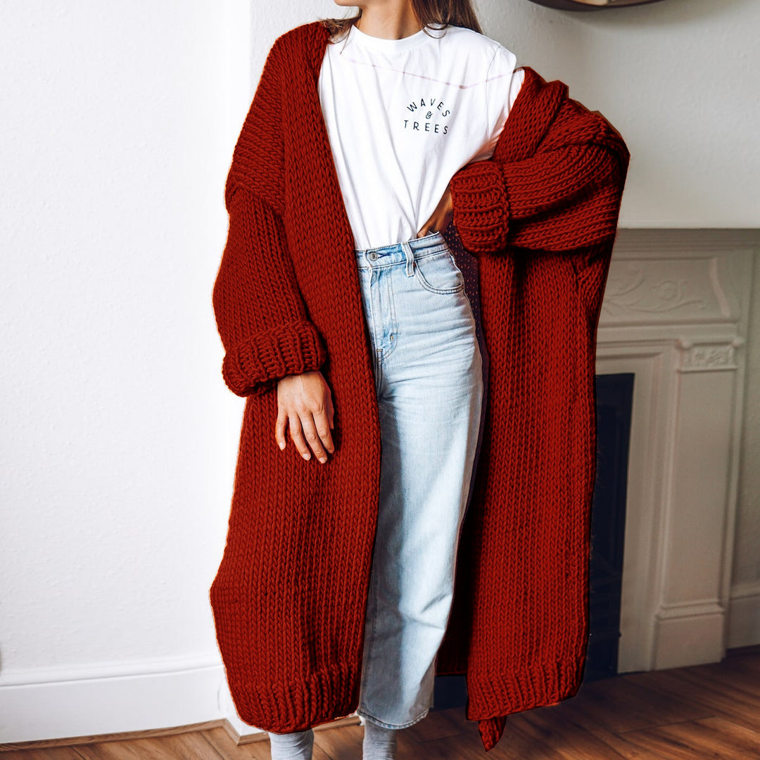 Damen Oversize Maxi Grobstrick-Cardigan mit offener Front und voluminösen Ärmeln Echo Archiv