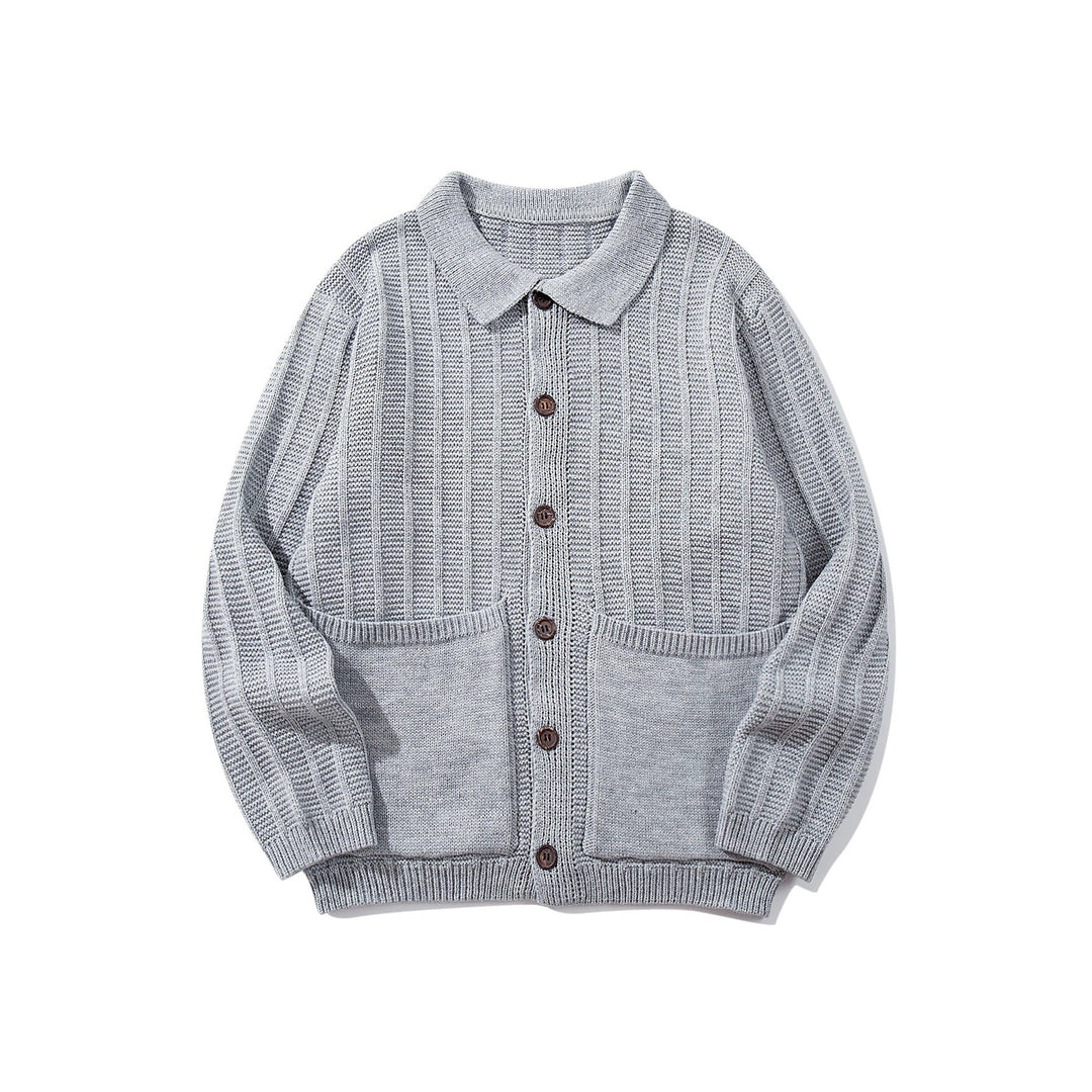 Unisex Strukturiertes Strickcardigan mit Hemdkragen und aufgesetzten Taschen Echoarchiv