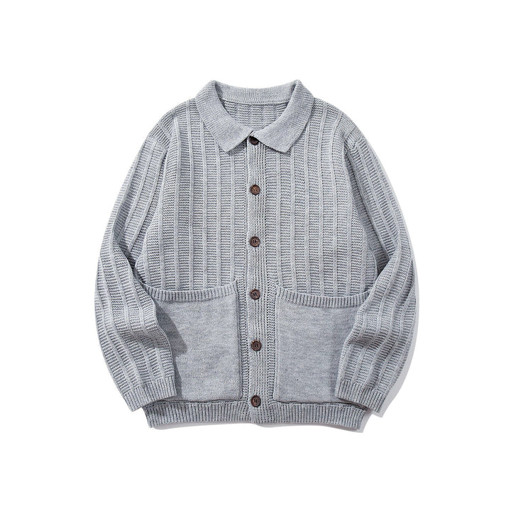 Unisex Strukturiertes Strickcardigan mit Hemdkragen und aufgesetzten Taschen Echoarchiv